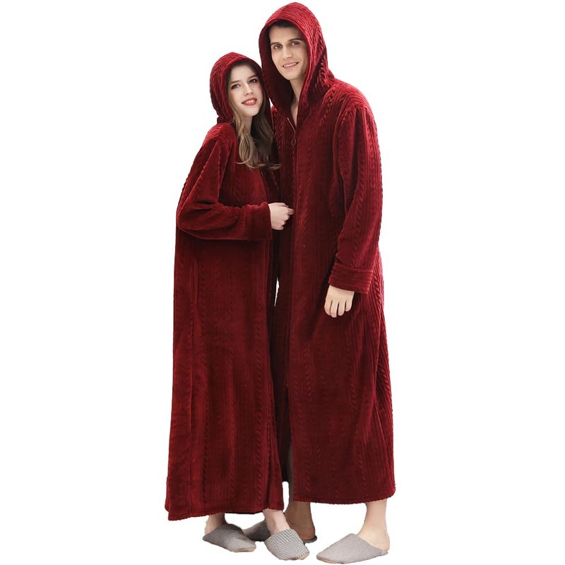 Oksun Womens Hooded Fleece Robe: Full Length Cozy Zipper Bathrobe - Plush Long Warm Winter Housecoat Nightgown (Wine Red, X-Large) - Image 4